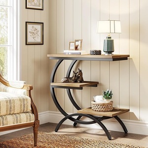 Modern Durable Portable Wood Top Iron Frame Coffee Table with Two <b>Shelves</b> for Living Room Home Furniture Multifunctional Design - Product Image 1