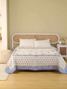 Bohemian Printed Cotton <b>Quilt</b> Handmade Blue Palm Pattern All-Season Home Decor <b>Bedding</b> Set - Product Image 1
