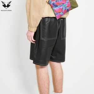 Pantalones Cortos de Lona Ecológica de Primera Calidad, Cómodos y de Corte Holgado para Hombre, con Detalles en Cuero PU, Estilo Urbano, Personalizables - Product Image 5