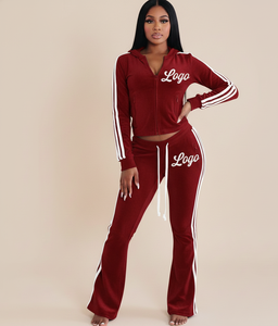 Custom <b>Sexy</b> Ladies Cropped Velvet Tracksuit 2 Piece Zip Washed Hoodie Jogger Pants <b>Sets</b> Women Custom Printed Velour Sweastsuits - Product Image 2