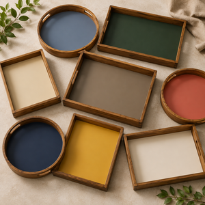 ถาดเสิร์ฟไม้ทรงสี่เหลี่ยมผืนผ้า ดีไซน์เรียบง่าย ทนทาน ตกแต่งด้วยทองแดง - Product Image 5