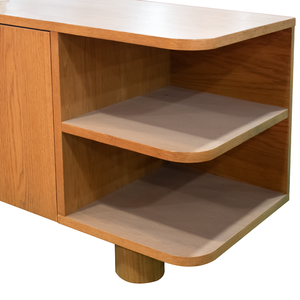 Dark Brown Pine Wood TV <b>Stand</b> with Unique Open Shelf Design Living Room Furniture From Vietnam Modern OEM Durable - Product Image 2