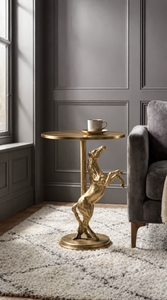 Luxury Modern Gold Aluminum Horse Side Table Metal Pedestal Coffee <b>Desk</b> Rearing Statue Accent Table Living Room Stand - Product Image 2