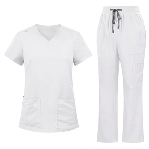 Ensemble d'uniformes médicaux blancs élastiques respirants à manches courtes (haut et pantalon) pour hôpitaux et cliniques – Prix abordable - Product Image 1