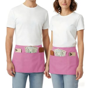 Tablier unisexe rose le plus vendu 2026 avec plusieurs poches pour personnel de restaurant, barman, serveur, en tissu de coton tissé - Product Image 1