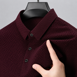Polo en tricot texturé de qualité supérieure, polo de luxe à motif tressé, polo en coton texturé haute densité - Product Image 5