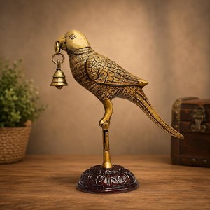 Sculpture de perroquet en laiton vintage indien SHUBHAM, figurine d'oiseau imitation antique, décoration de maison en métal, cadeau - Product Image 1