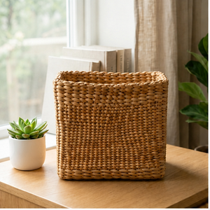 Woven Water Hyacinth Office Organizer <b>Square</b> Storage Basket Multifunctional Desktop <b>Bin</b> for Home Office - Product Image 1