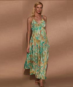 Robe longue d'été plissée à taille empire pour femme, imprimé floral, style bohème, col halter, dos nu à nouer, assortiment varié - Product Image 1