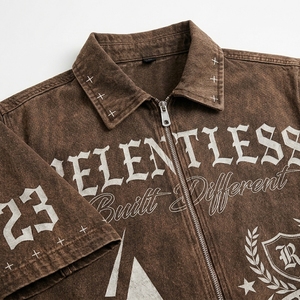 Chaqueta de mezclilla para hombre 100% algodón, lavada, personalizada, de manga corta, con cremallera frontal, estilo urbano, estampada, para verano, otoño e invierno, proveedor - Product Image 3