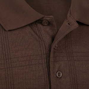 Polo à manches courtes en tissu écossais marron pour homme, coupe classique, décontracté, avec boutons - Product Image 4