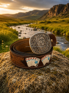 Ceinture Western en cuir véritable artisanale avec boucle en argent gravée |   Ceinture en cuir de vachette vintage pour hommes et femmes - Product Image 5