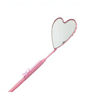 Pink Heart Shape Handheld <b>Mirror</b> With Gold Stone And Diamond Grip Handle Single Side Used <b>Makeup</b> <b>Mirror</b> Powder Coated Color - Product Image 4