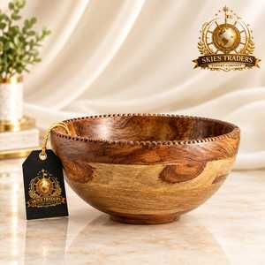 Bol de service rond en bois de teck naturel, fait main, en bois dur, pour fruits et salades, vente en gros, vaisselle de restaurant - Product Image 6