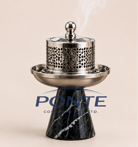 Marble Base Metal Incense Burner Modern Arabic Mabkhara For Bakhoor & Oud Elegant Frankincense Censer For Ramadan Home <b>Decor</b> - Product Image 3