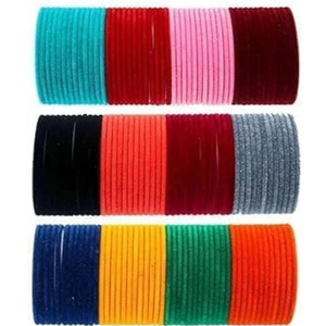 Ensemble de bracelets en métal et velours multicolores pour femmes |   Ensemble de chudi traditionnels simples |   Velours coloré en gros, tailles 2.4, 2.6, 2.8 - Product Image 3