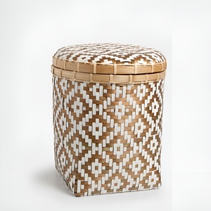 Cesta de bambú con tapa para organización del hogar, cestas tejidas para dormitorio, baño, ropa, mantas y almacenamiento. - Product Image 5