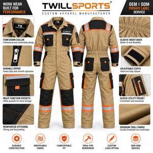Cotton Blend Mechanic Jumpsuit With <b>Zipper</b> Front Mens <b>Heavy</b> <b>Duty</b> Work Coveralls Long Sleeve Utility Work Jumpsuit With Multiple - Product Image 6