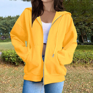Sweat à capuche zippé décontracté streetwear à manches longues et épaules tombantes pour femme - Product Image 5