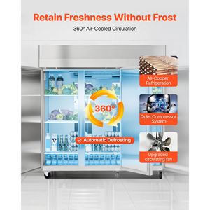 Attrezzatura di Refrigerazione per Cucine Commerciali, Frigorifero Verticale in Acciaio Inox da 72 Pollici, Capacità 52 Piedi Cubi, Tre Porte Automatiche - Product Image 2