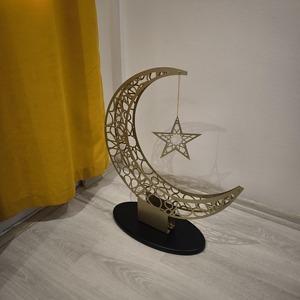 Escultura Festiva de Luna Creciente y Estrella, Adecuada para Decoración de Mesa y Hogar, Adorno para Eid y Ramadán, Decoración Islámica Moderna - Product Image 4