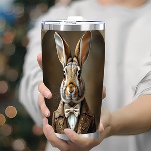 Stainless Steel Tumbler 20oz <b>Double</b> <b>Wall</b> Insulated Travel <b>Mug</b> With Rabbit Art Design - Product Image 3