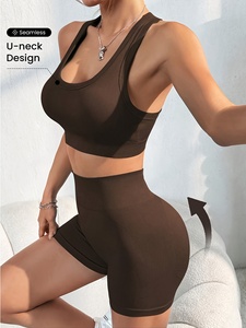Conjunto de yoga de dos piezas para mujer, cintura alta, sin costuras, conjunto deportivo para gimnasio, leggings y sujetador deportivo, logotipo personalizado, proveedor mayorista de marca privada - Product Image 3