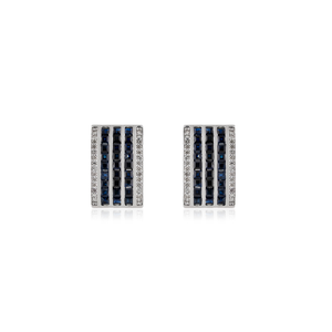 Pendientes de botón con diseño geométrico clásico, 100% auténticos, con zafiro azul talla princesa y diamantes redondos, para mujer. - Product Image 1