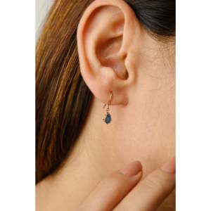 14K Solid Gold Pear Cut Blue Sapphire Drop <b>Earrings</b>-Christian Religious Gift - Product Image 5