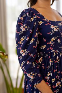 Robe midi à imprimé floral, col carré, manches 3/4, coupe évasée, tissée, décontractée, été, pour femme, respirante, coupe ample, avec poche, élégante - Product Image 2