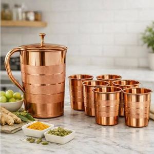Copper jug set for traditional wellness practice water storage metal set with <b>glasses</b> durable reusable kitchen drinkware - Product Image 5