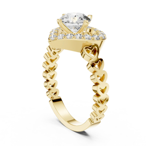 Anillo de compromiso de oro amarillo con diamantes y banda con diseño de corazón, corte brillante redondo, montura de puntas, estilo romántico para mujer - Product Image 2