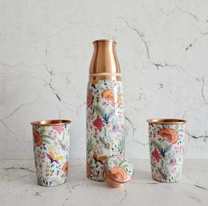 Botella de Agua de Cobre Wild Garden con Ilustración de Naturaleza, Botella Reutilizable, Juego de Vasos para Viaje, Oficina y Cocina - Product Image 2