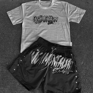 Vente en gros de haute qualité sérigraphie personnalisée hommes Vintage lavé acide lavage sweat shorts ensemble t-shirts et shorts pour hommes - Product Image 6