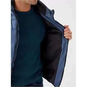 Veste matelassée à capuche bleue pour homme, coupe-vent, rembourrée de duvet, style décontracté, fermeture éclair, coupe régulière, vêtements d'hiver - Product Image 5