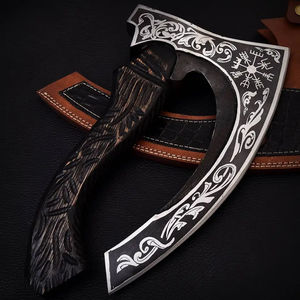 Burraq Hache à pizza artisanale en acier au carbone avec manche en bois de rose et étui en cuir, 12 pouces, pour bricolage, usage industriel, camping, extérieur, Fête des Pères - Product Image 5