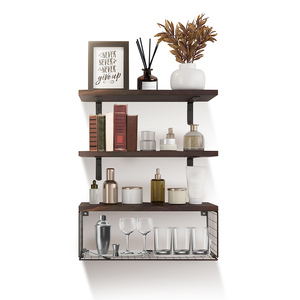 2-in-1 galleggianti a parete cestello di stoccaggio scaffali in legno per bagno camera da letto soggiorno cucina ufficio decorazione della parete piante - Product Image 4