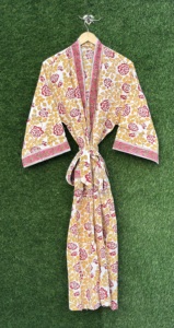 Bata Kimono de Algodón con Estampado Floral para Mujer, Larga, de Manga Larga, Informal, para Primavera/Verano, Suave, Ligera, Hecha a Mano, con Cuello en V - Product Image 2