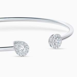 Brazalete Abierto con Halo de Diamantes Cultivados en Laboratorio, Corte Pera y Redondo, Oro Blanco Sólido de 14K, 18K, 22K, VVS, VS, SI, D a G, Joyería Fina de Lujo, OEM, ODM - Product Image 2
