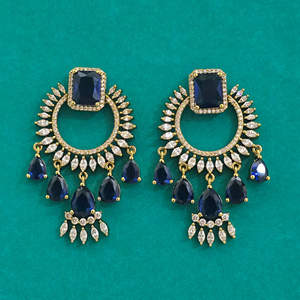 Pendientes Clásicos de Imitación de Diamantes Americanos con Baño de Mehndi 444101 - Product Image 1