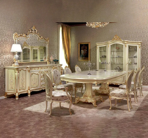 ชุดโต๊ะรับประทานอาหารรูปวงรีไม้สักสีขาวแบบหรูหราเป็นมิตรกับสิ่งแวดล้อม เฟอร์นิเจอร์แกะสลักสไตล์ยุโรปสำหรับห้องรับประทานอาหาร โรงแรม ผลิตในอินโดนีเซีย - Product Image 1