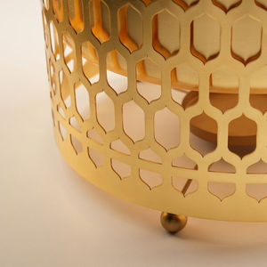 Handcrafted Metal Cut-Work Hot Pot with Wood Lid Laser Cut Jaali Design Serving Dish Premium Gold Finish Tabletop Food Warmer - Product Image 4