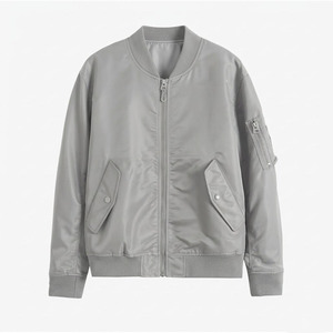 Blouson Bomber en Satin Bleu Marine pour Hommes, Imperméable et Coupe-Vent, Veste de Vol Vierge, Vêtement d'Extérieur Personnalisé OEM, Vente en Gros - Product Image 1