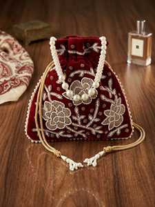 Cheap Handmade Embroidered Potli Purse with Decorative Beadwork <b>for</b> <b>Bridesmaids</b>, <b>Wedding</b> Festivals and Traditional Celebrations - Product Image 3