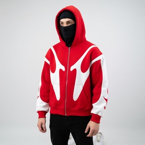 Sweat à capuche unisexe personnalisé rouge et blanc avec motif, en molleton délavé à l'acide, style streetwear, coupe oversize, veste à capuche décontractée et tendance - Product Image 5