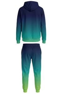 Blue Green Ombre Fleece Eco-Friendly Hoodie Jogger <b>Set</b> Unisex <b>Tie</b> Dye Gradient Tracksuit Cotton Hooded Sweatshirt Sweatpants - Product Image 3