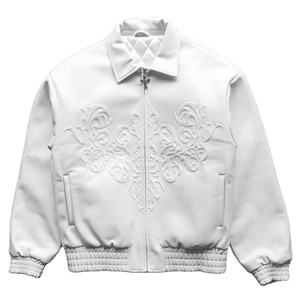 OEM Custom Fashion High Quality Motorcycle <b>Jacket</b> for <b>Men</b> <b>Men's</b> <b>White</b> Embossed Zip up Leather Varisty <b>Jacket</b> - Product Image 1