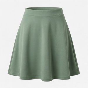 Jupe courte trapèze pour femme, couleur unie, taille élastique, confortable, décontractée, en tricot de coton et élasthanne, verte, toutes saisons - Product Image 1