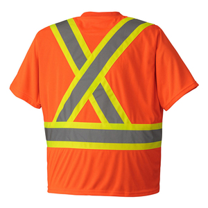 High Visibility Orange Safety T-<b>Shirt</b> with Reflective Stripes Workwear Men's Construction Apparel - Product Image 6