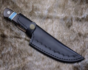 Handmade Pattern Welded Steel Chef <b>Knife</b> with Resin & Wood Handle and Leather Sheath Custom Forged Kitchen & Outdoor <b>Knife</b> - Product Image 4